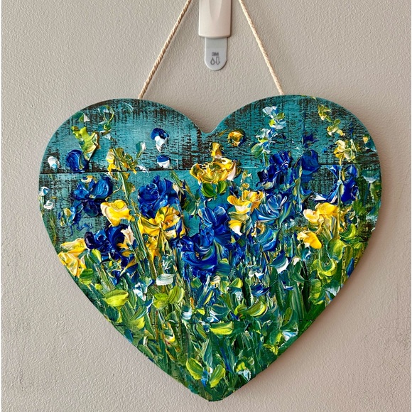 Other - SOLD HAND PAINTED FLOWERS ON A WOOD HEART
